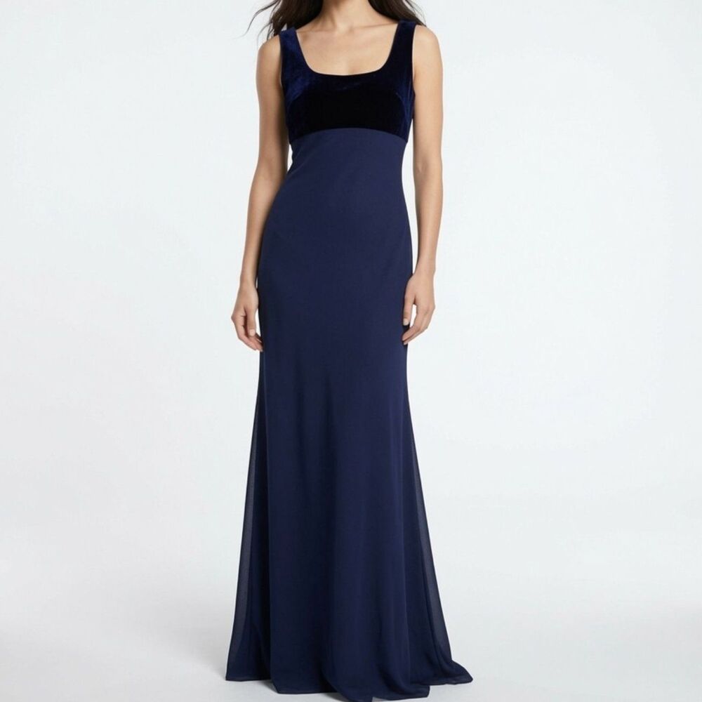 Vtg Zum Zum by Niki Livas Navy Blue Velvet Bodice Maxi Dress Size 11-12